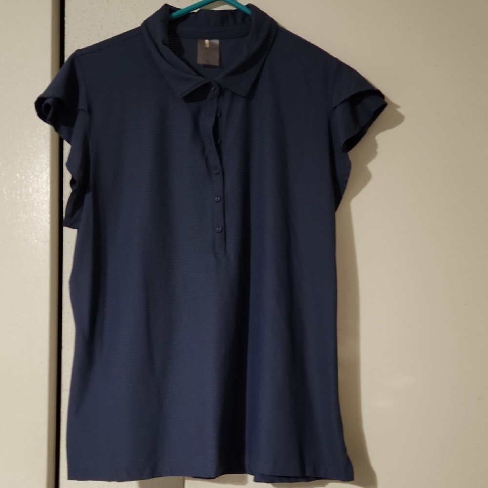 Blue Cap Sleeve Mandarin Collar Blouse
